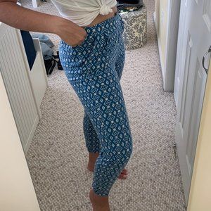 Blue and white geometric patterned joggers